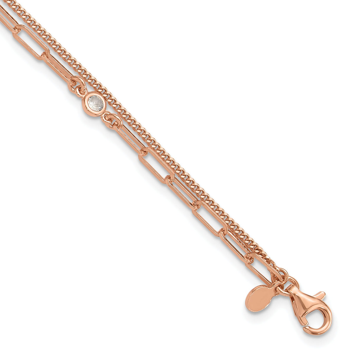 Sterling Silver Rose Gold-plated CZ 2 Strand 6.75in w/1in ext. Bracelet - Sophia Jewelers Main image