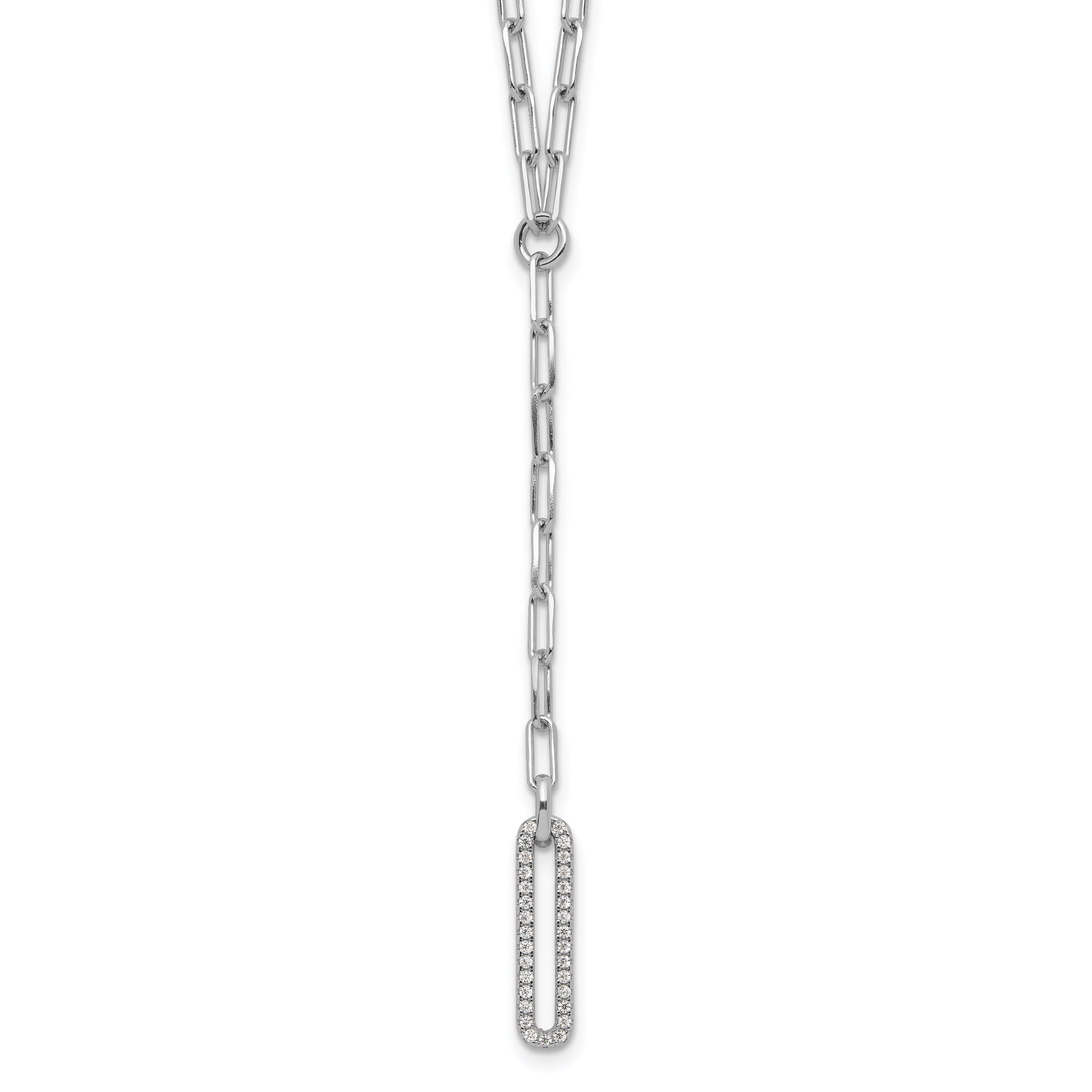 Sterling Silver Rhodium-Rhodium-Plated Paperclip Link CZ 16in w/1.75in ext. Necklac