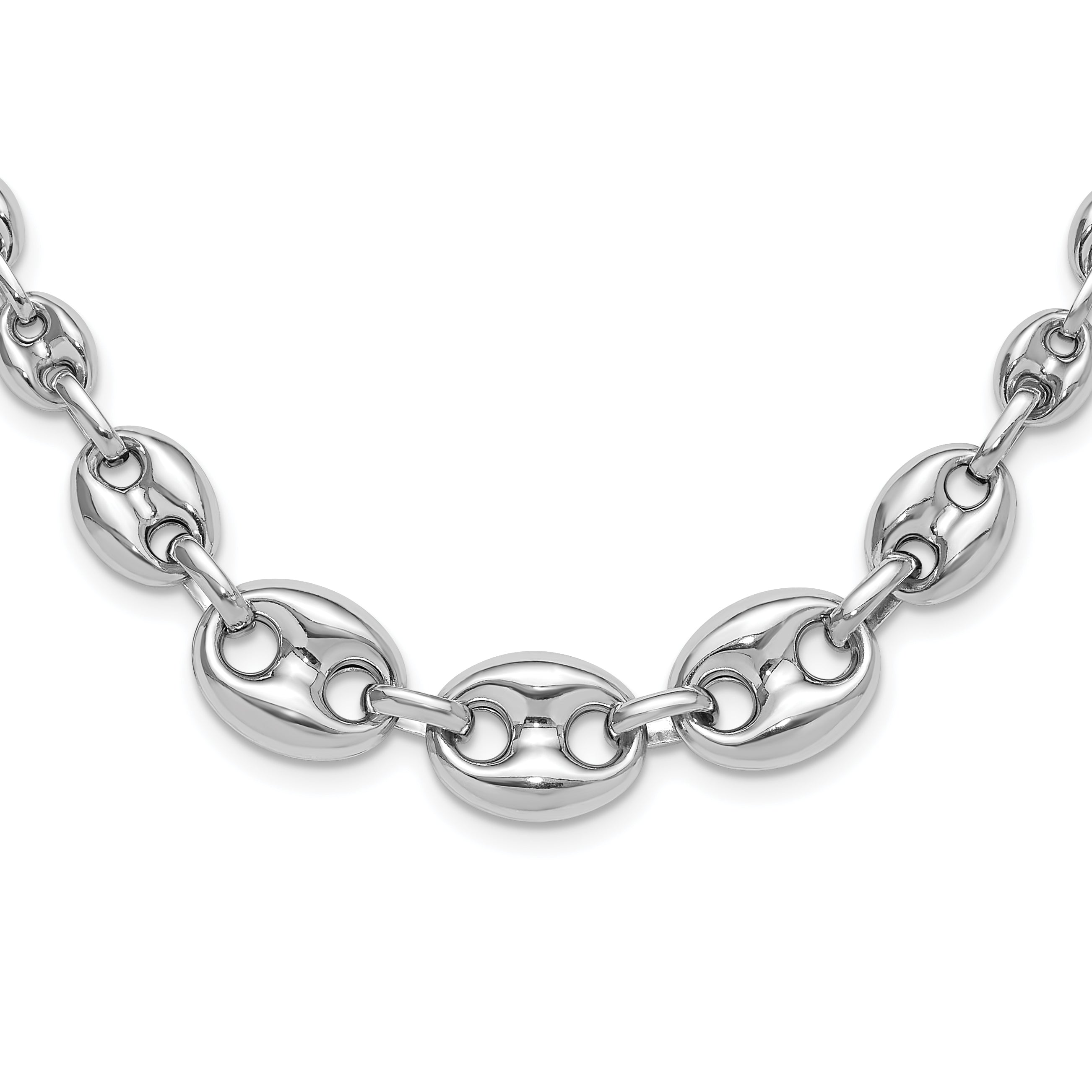 Sterling SilverRhodium-Rhodium-Plated Hollow Graduated Marina Link 17in Necklace Main image