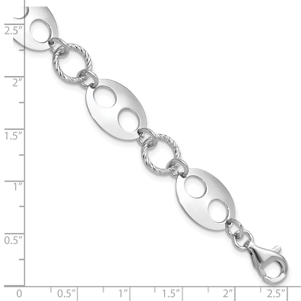 Sterling Silver Rhodium-plated D/C Link  w/1 in ext. Bracelet