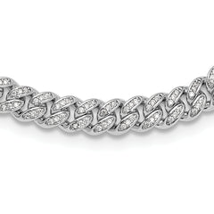 Sterling SilverRhodium-Rhodium-Plated Micro Pave CZ 6mm Curb Link 18in Necklace