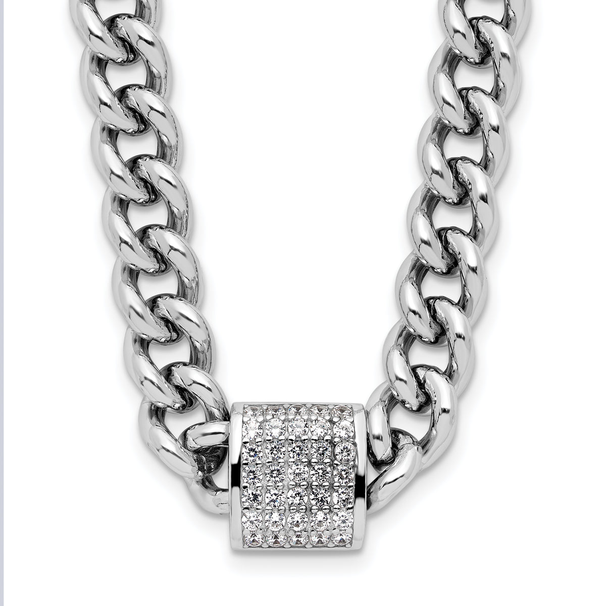 Sterling Silver Rhodium-Rhodium-Plated CZ Curb Link 17.5in with 2in Ext Necklace