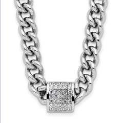 Sterling Silver Rhodium-Rhodium-Plated CZ Curb Link 17.5in with 2in Ext Necklace