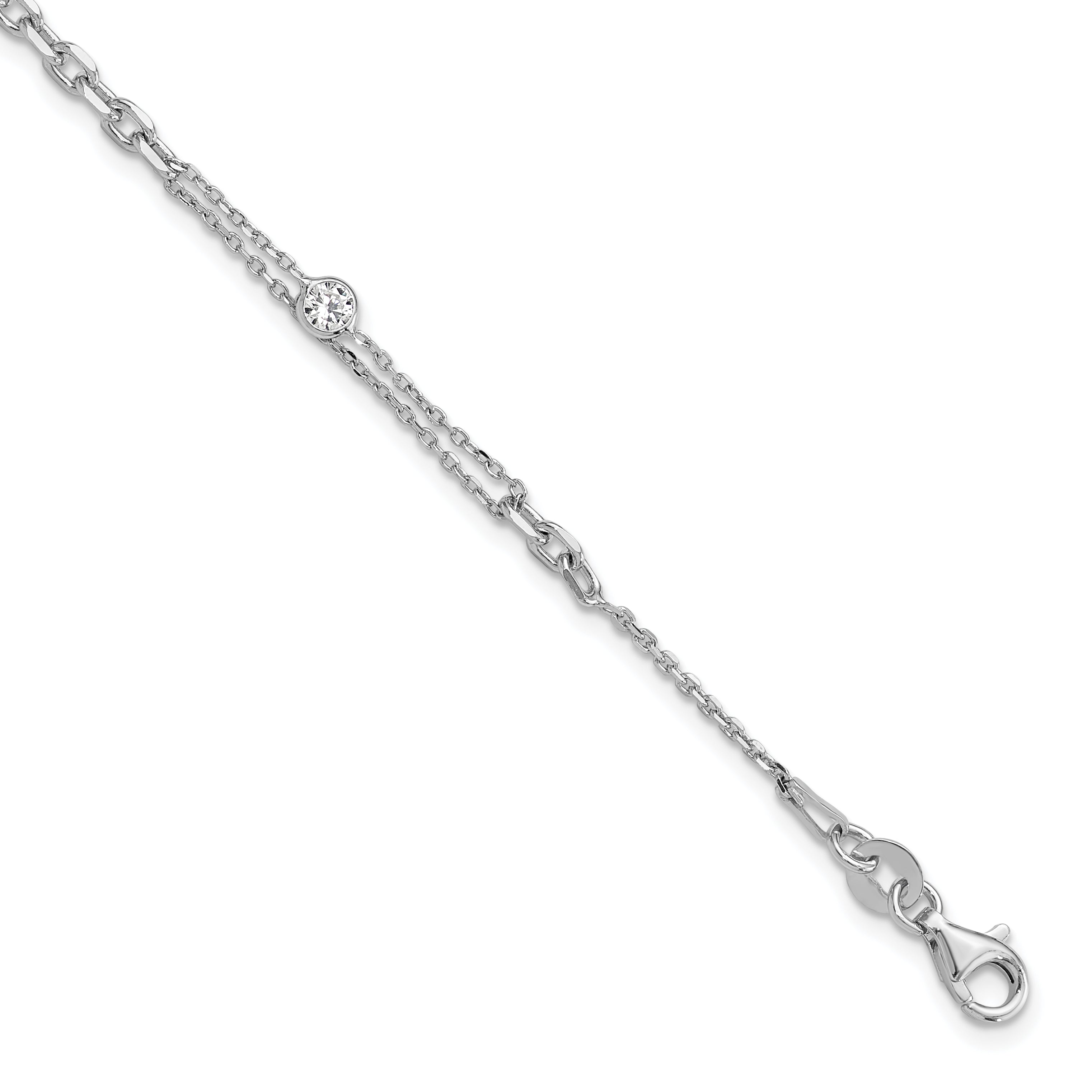 Sterling Silver Rhodium-Rhodium-Plated Polished 7in w/1in ext Fancy CZ Bracelet Main image