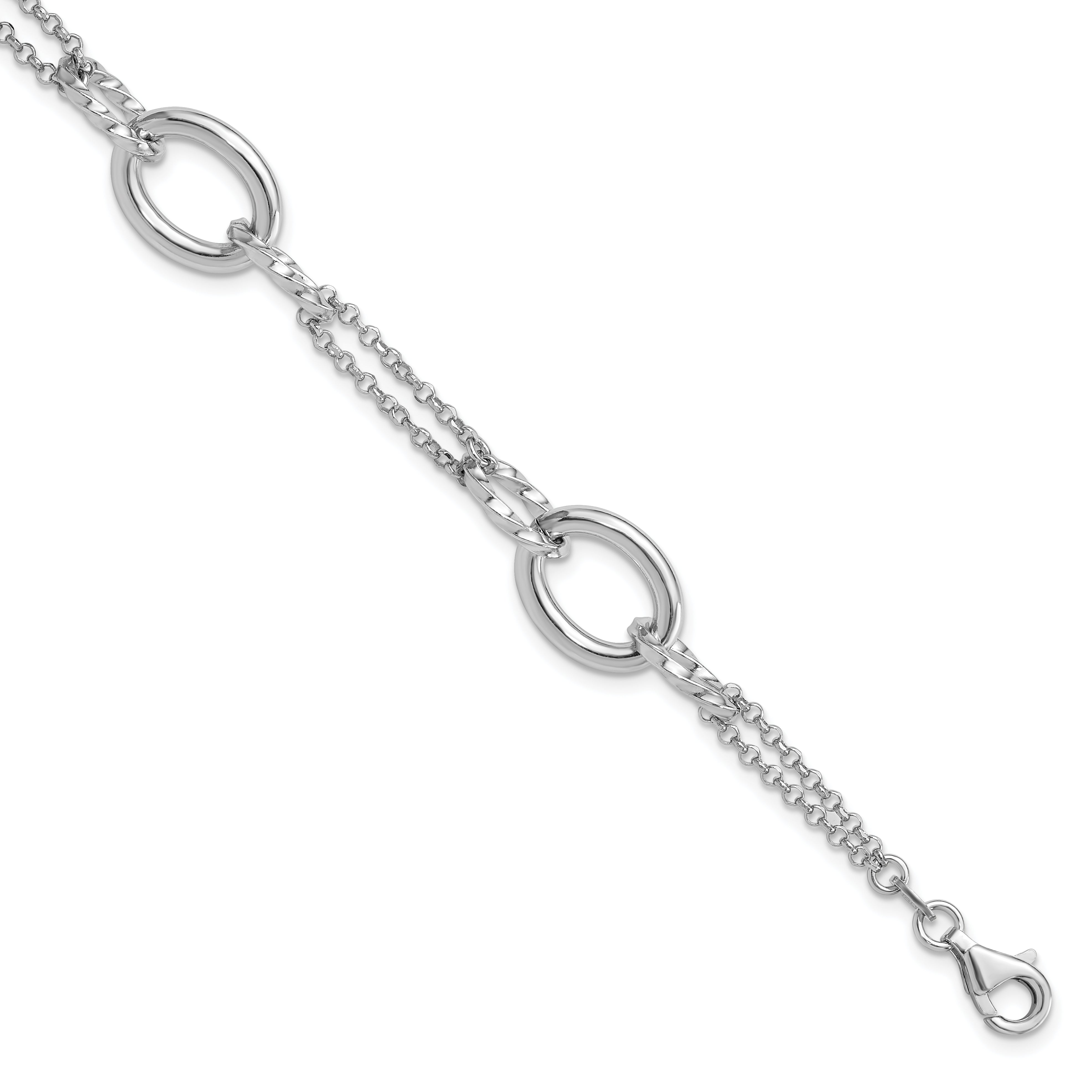 Sterling Silver Rhodium-Rhodium-Plated 7in w/1in ext Interlocking Circles Bracelet Main image