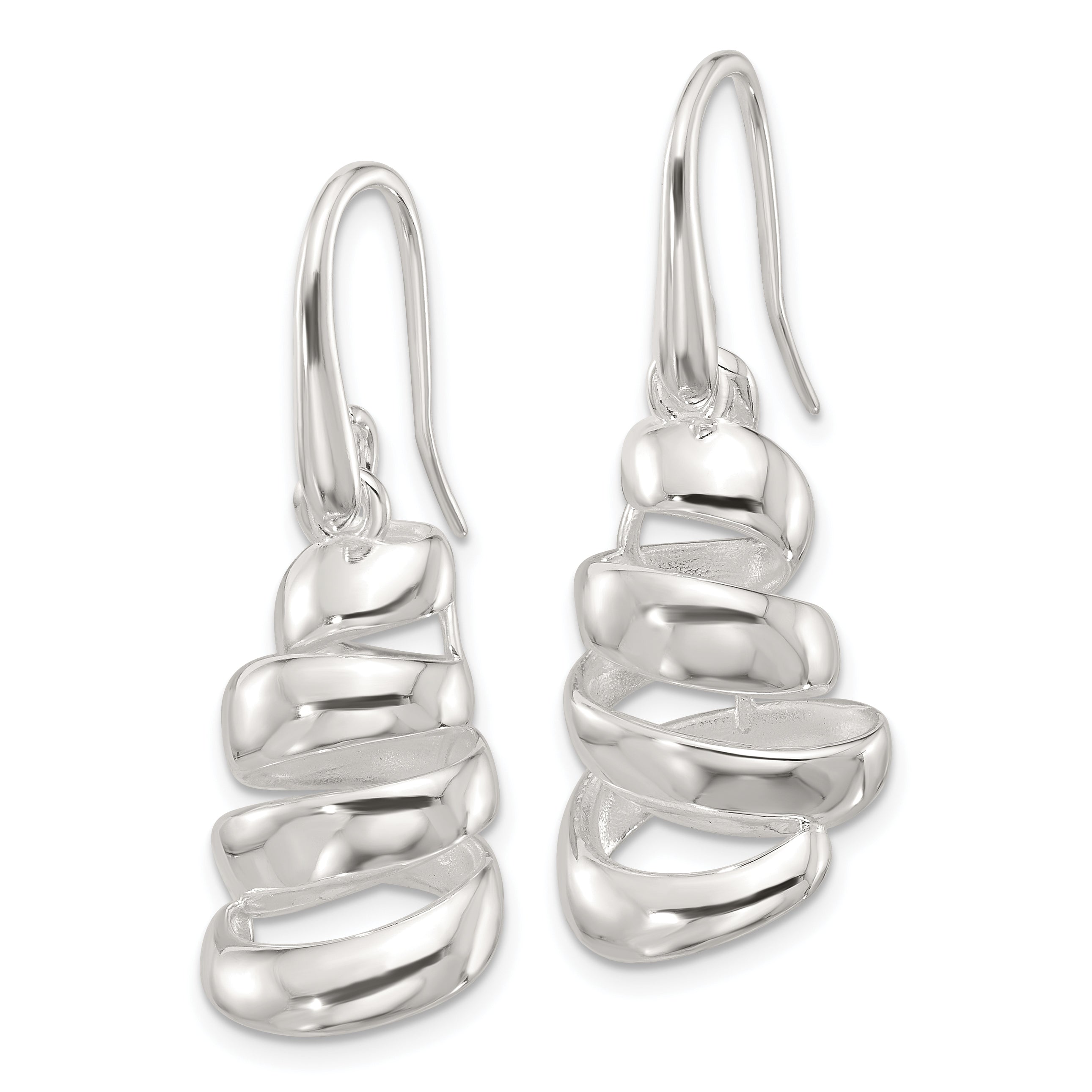 Sterling Silver Polished Silver-plated Spiral Dangle Shepherd Hook Earrings Secondary image