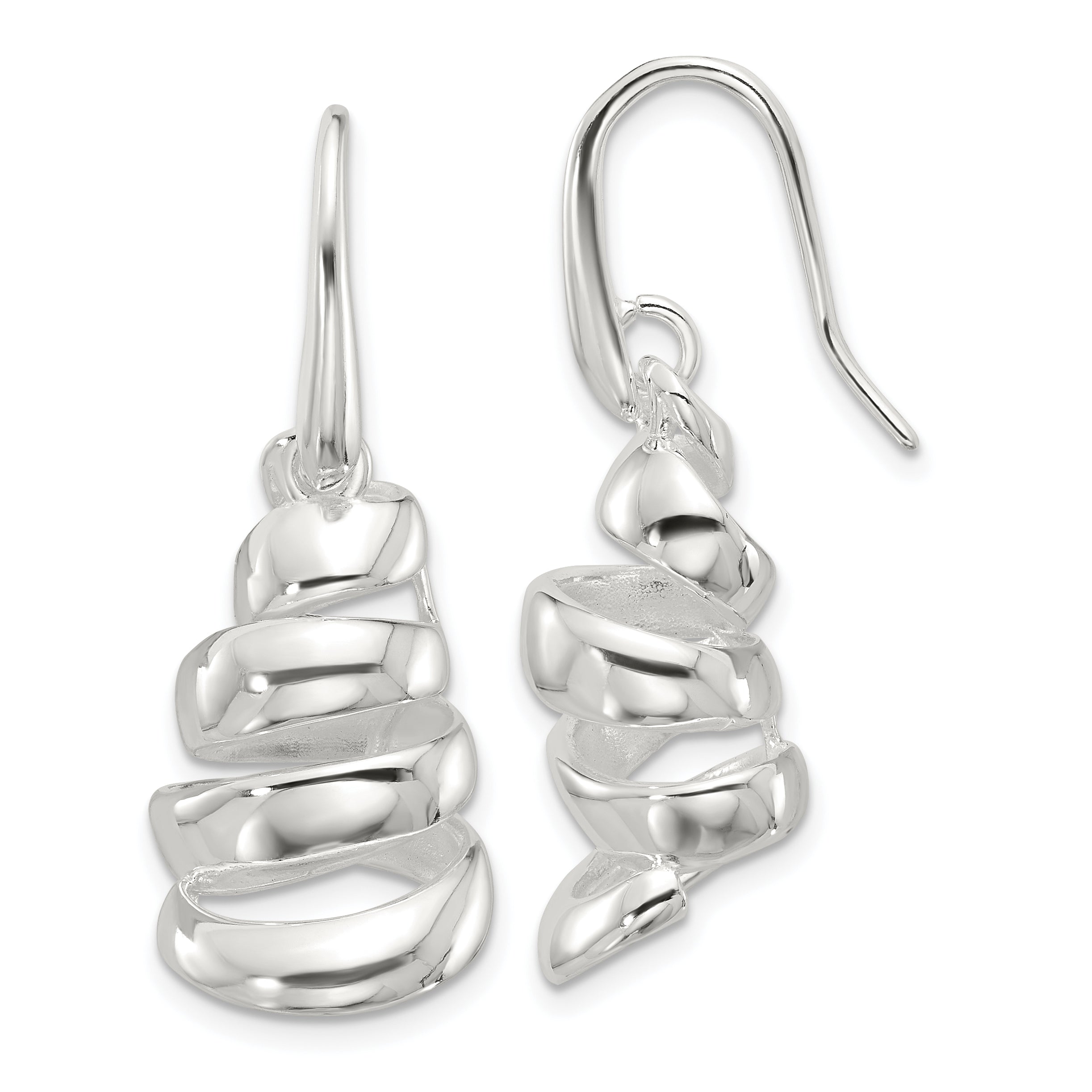 Sterling Silver Polished Silver-plated Spiral Dangle Shepherd Hook Earrings Main image