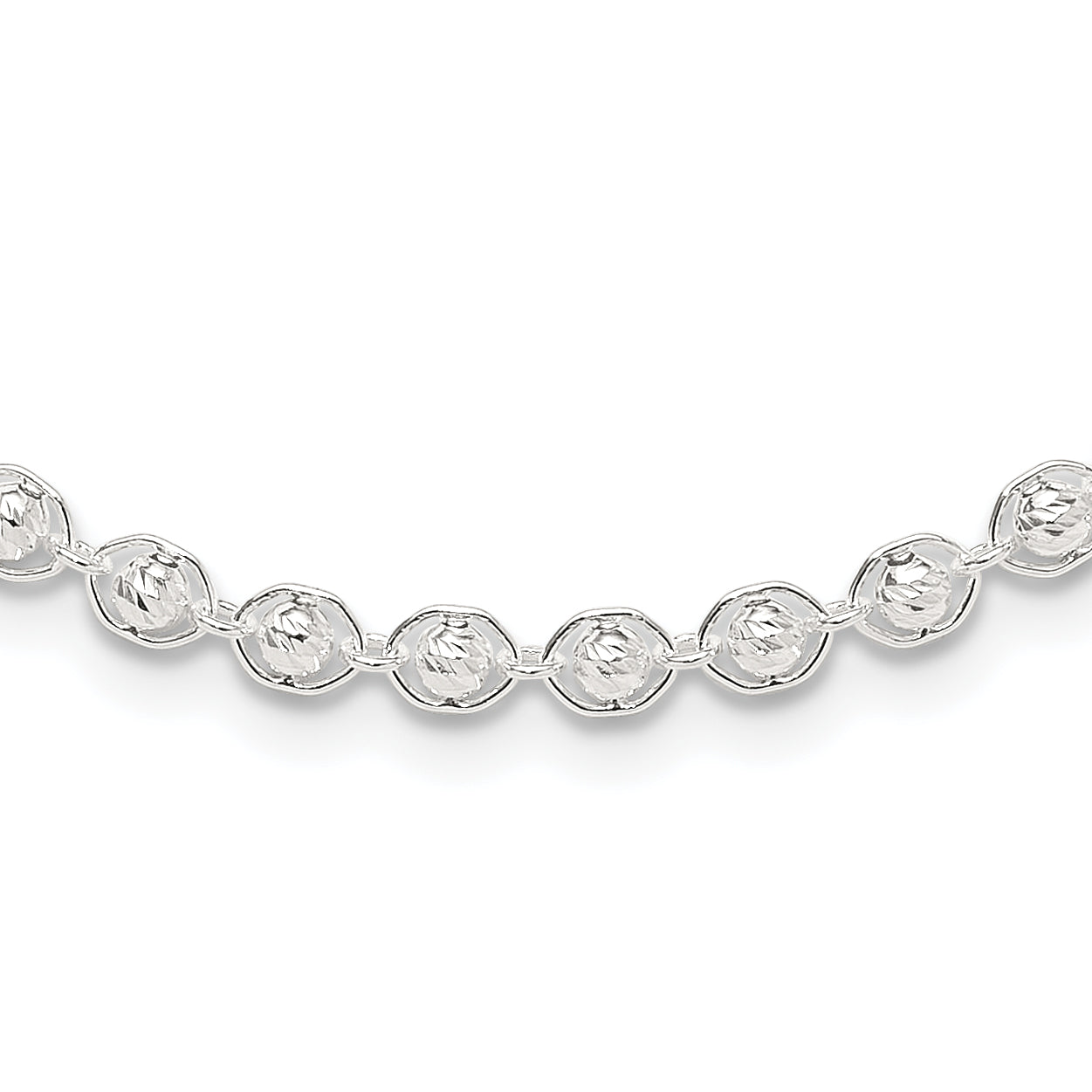 Sterling Silver Polished and Diamond Cut Beaded Necklace Main image