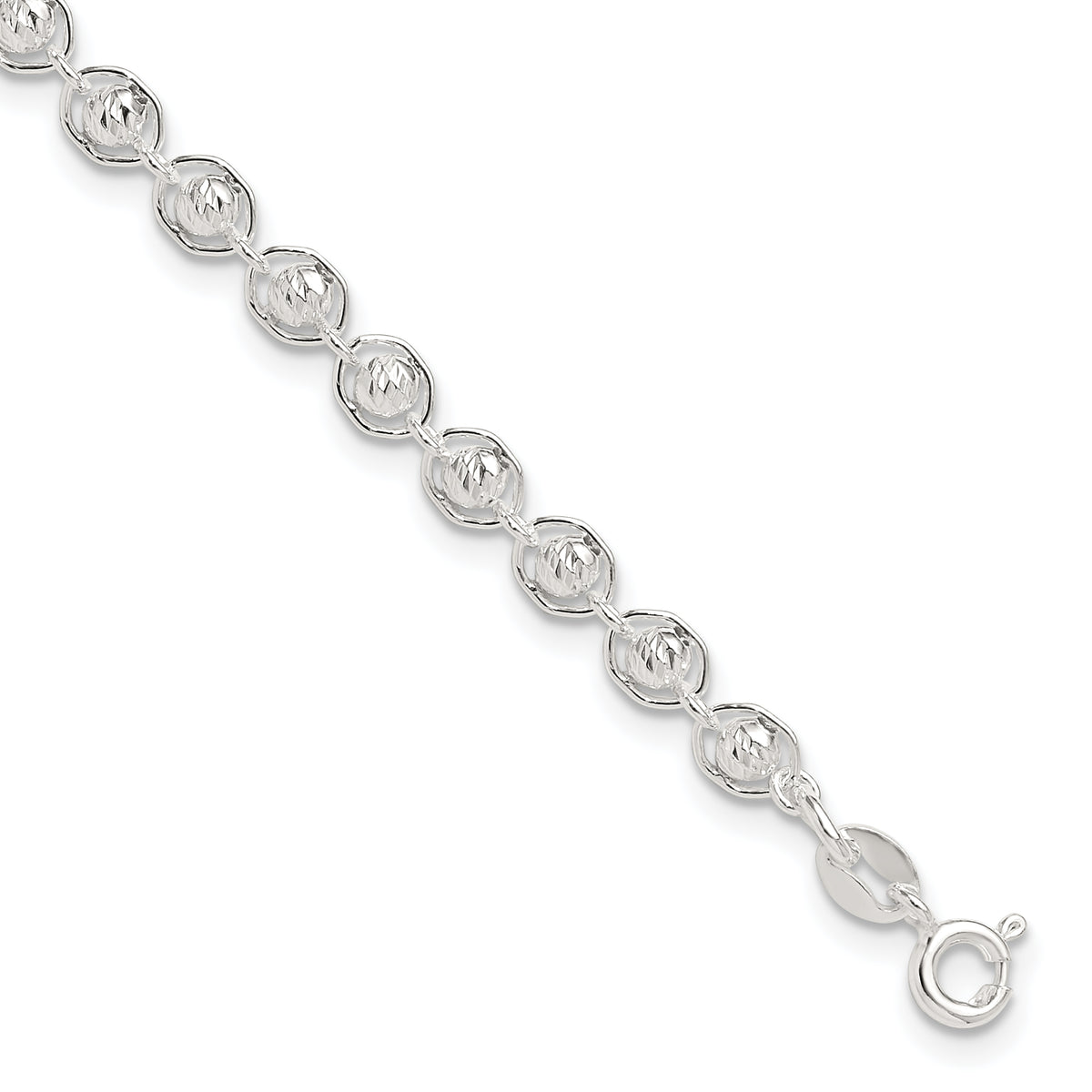 Sterling Silver Polished and Diamond Cut Beaded Bracelet