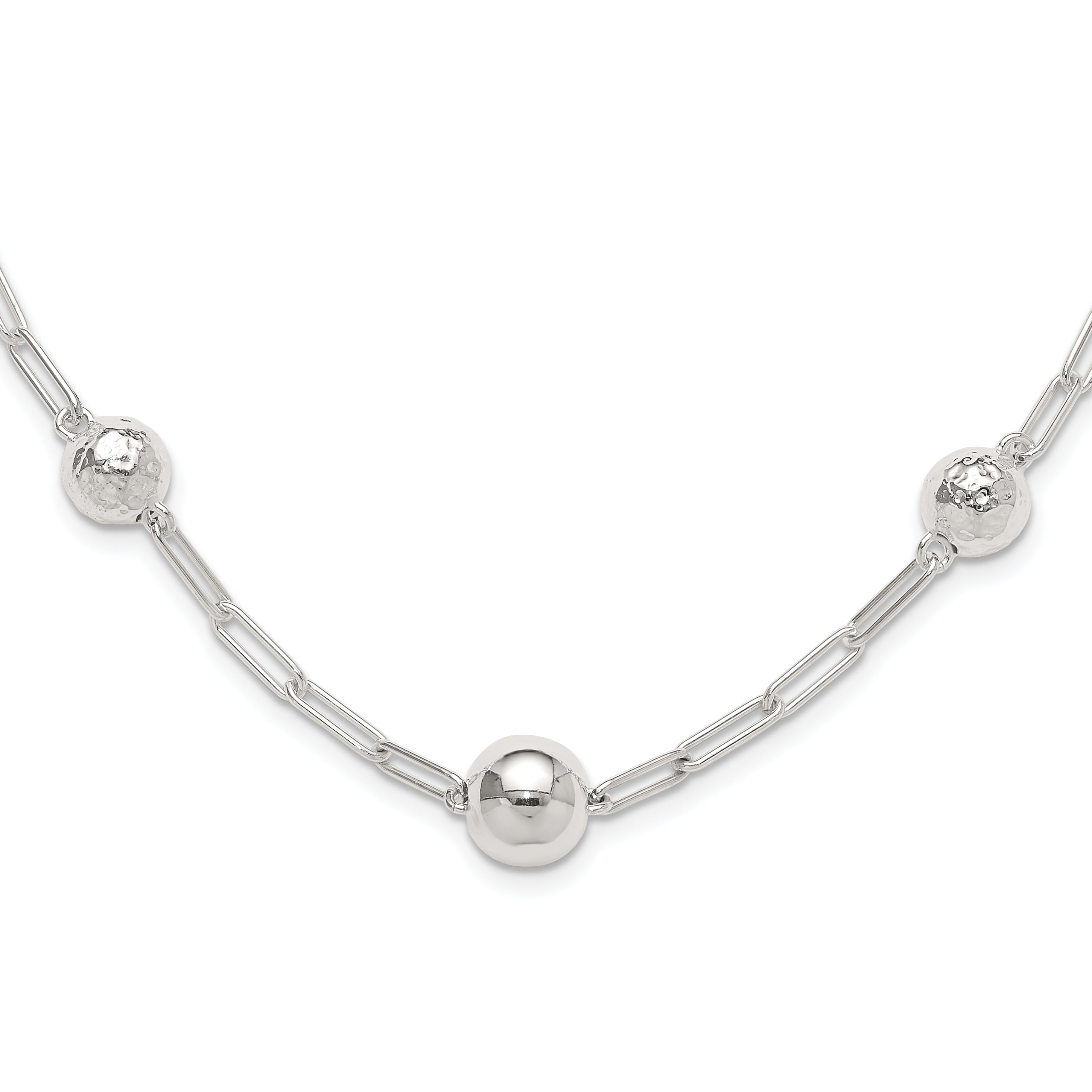 Sterling Silver Polished and Textured Beaded Link Toggle Necklace Main image