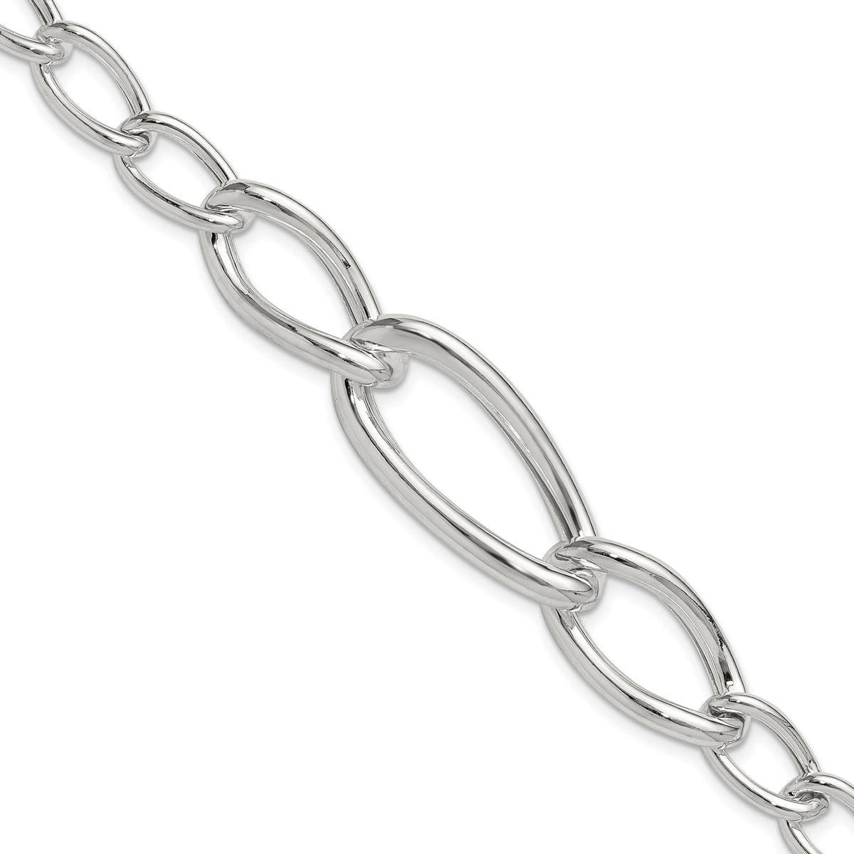 Sterling Silver Polished and Hollow Fancy Link w/.25 in ext Bracelet
