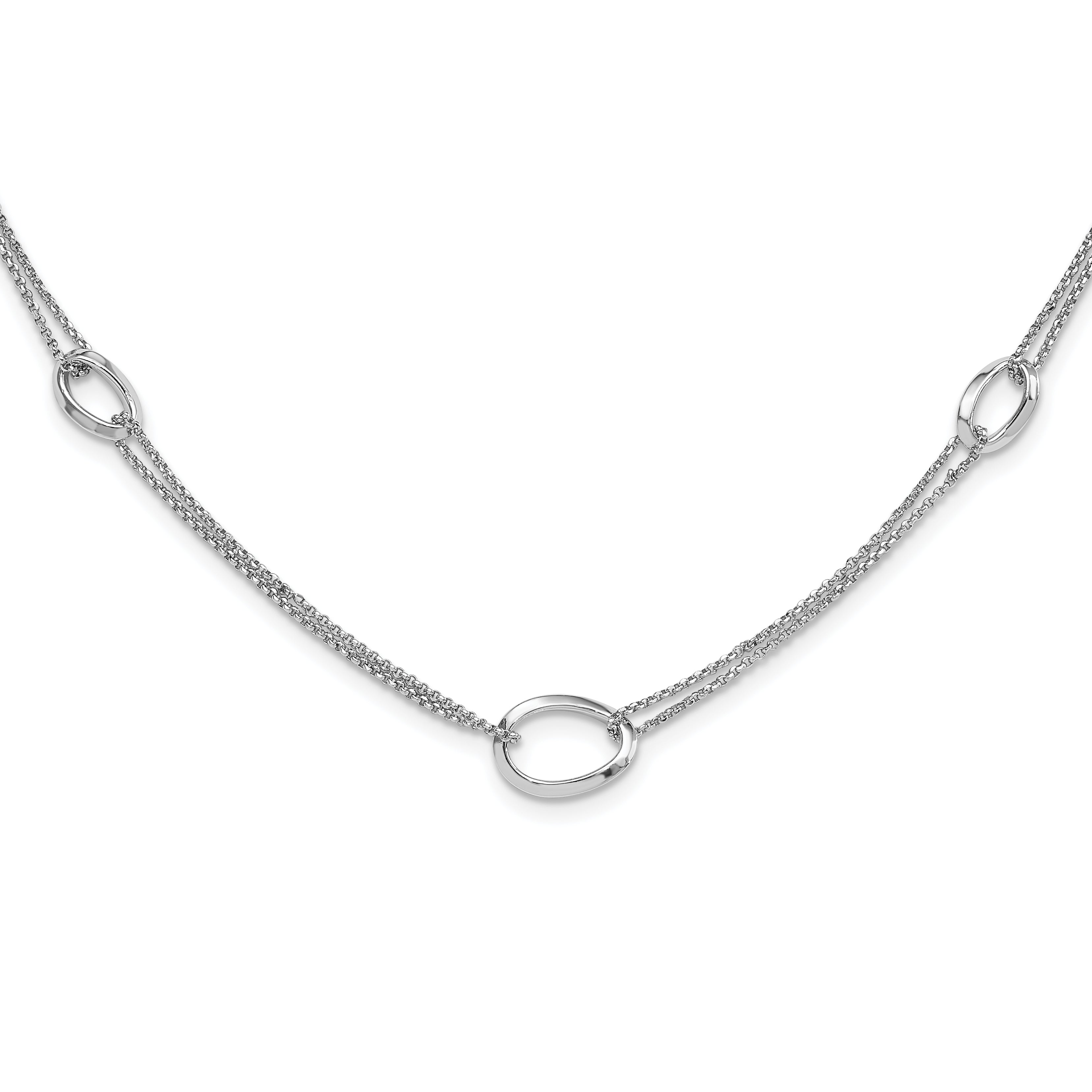 Sterling SilverRhodium-Rhodium-Plated 18in With 2 Inch Extention Fancy 2-Strand Ovals Necklace Main image