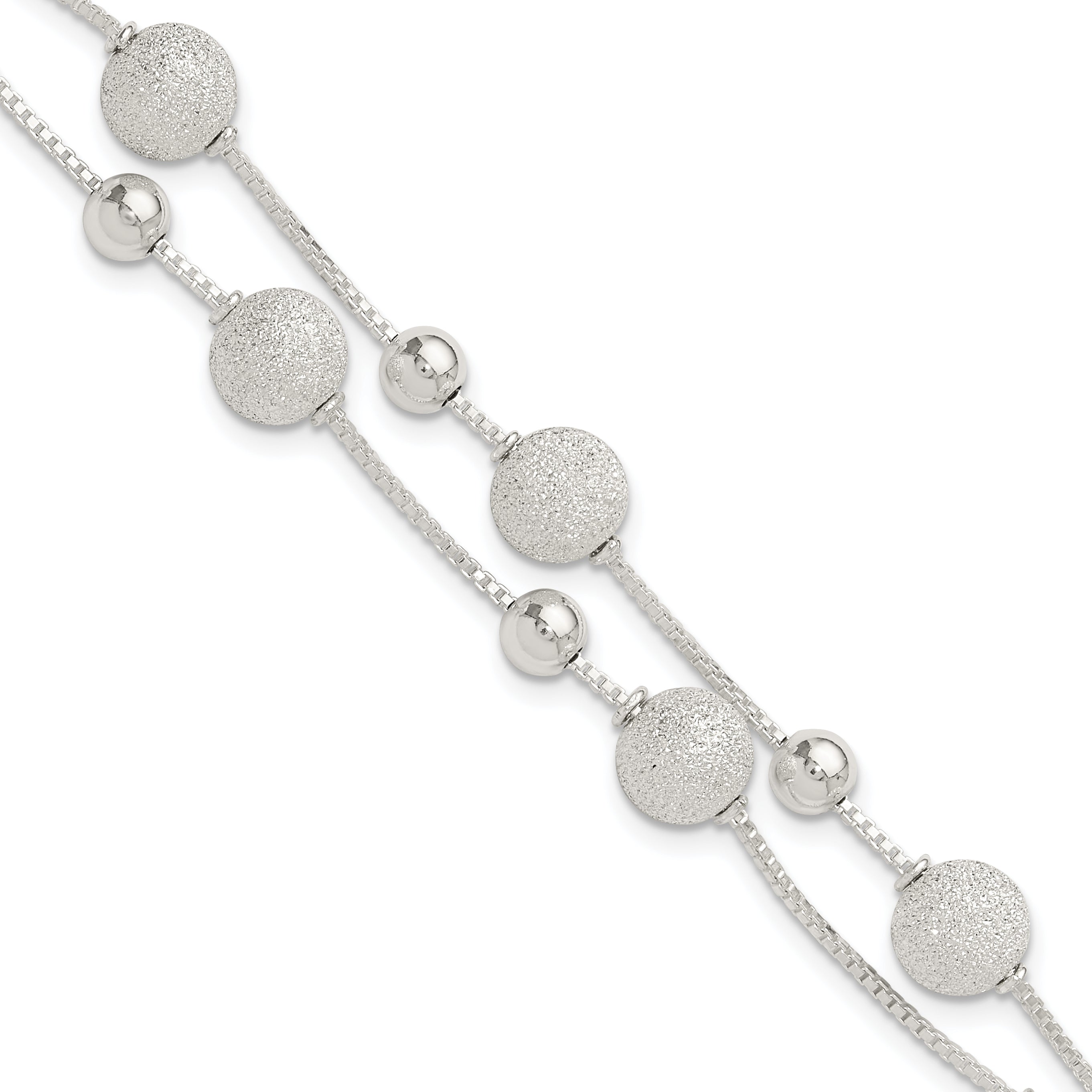 Sterling Silver Polish & Laser Beaded 2 Strand 7in w/1in ext Bracelet Main image
