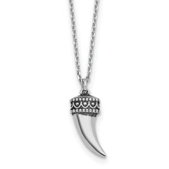 Sterling Silver Rhodium-Rhodium-Plated Antiqued 3D Horn w/1.5 in ext. Necklace