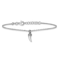 Sterling Silver Rhodium-plated 3D Horn w/1 in ext. Bracelet