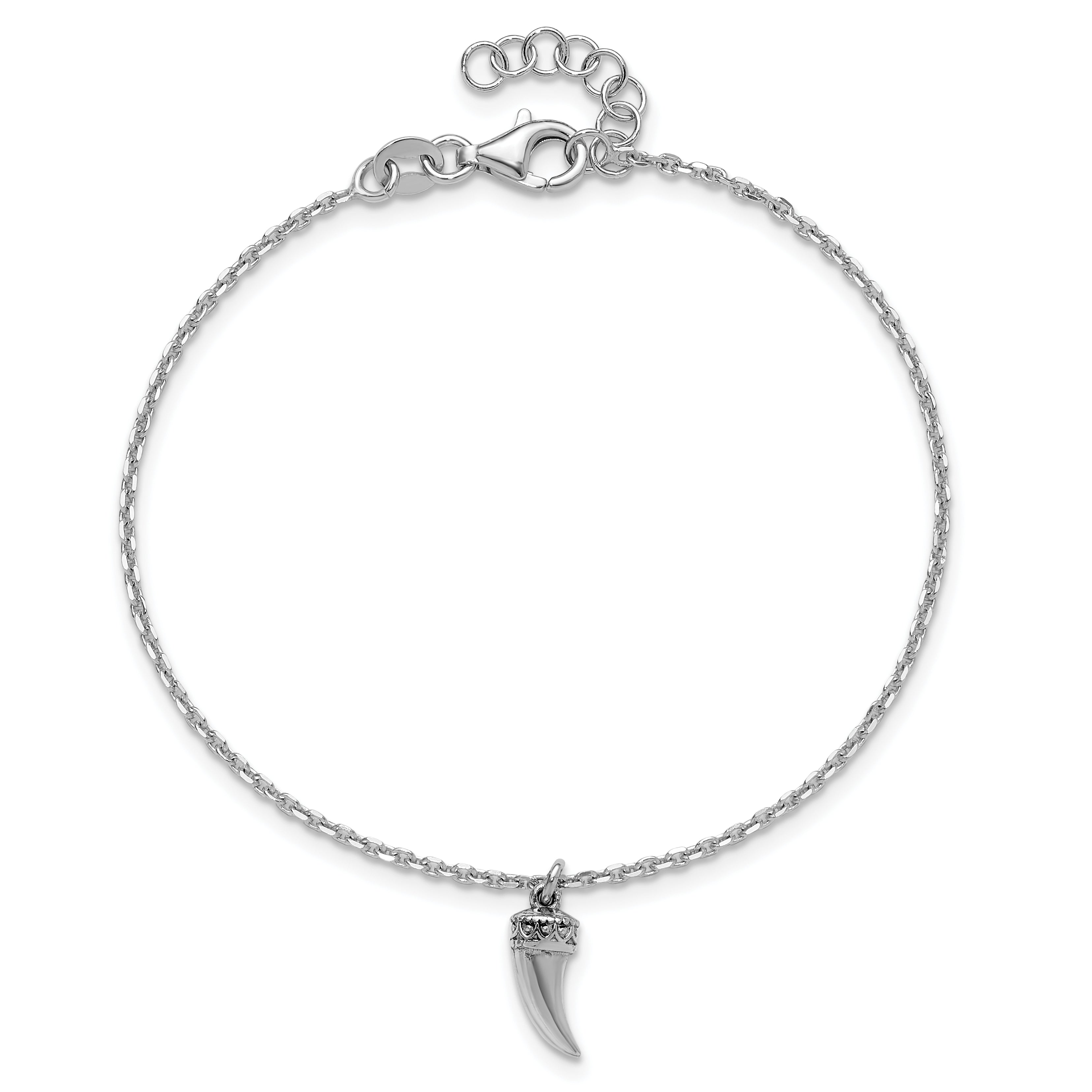Sterling Silver Rhodium-plated 3D Horn w/1 in ext. Bracelet