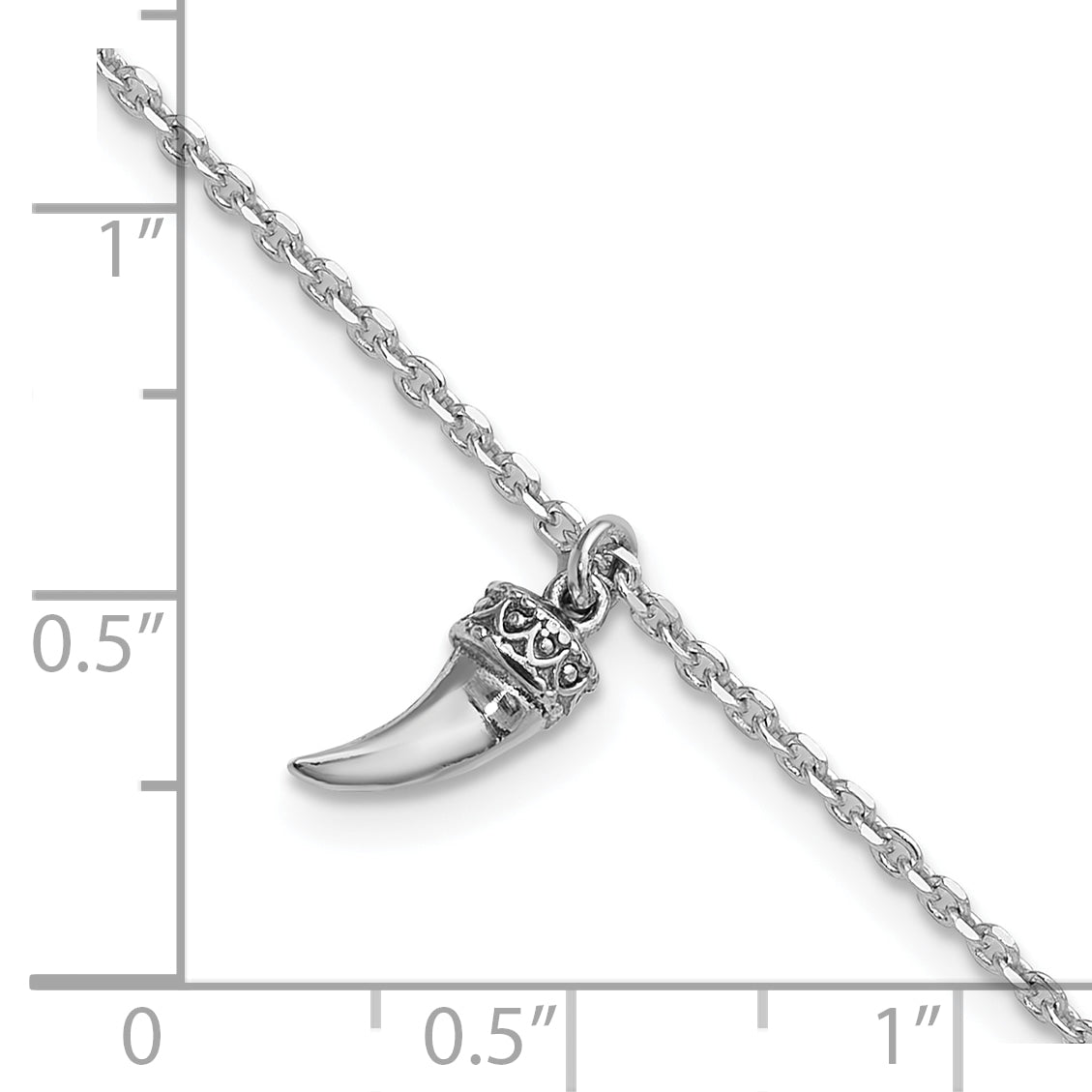 Sterling Silver Rhodium-plated 3D Horn w/1 in ext. Bracelet
