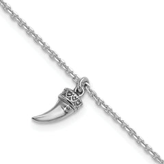 Sterling Silver Rhodium-plated 3D Horn w/1 in ext. Bracelet