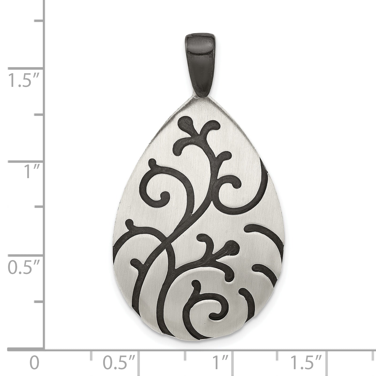 Sterling Silver Oxidize Burnished Swirl Pear Shape Pendant