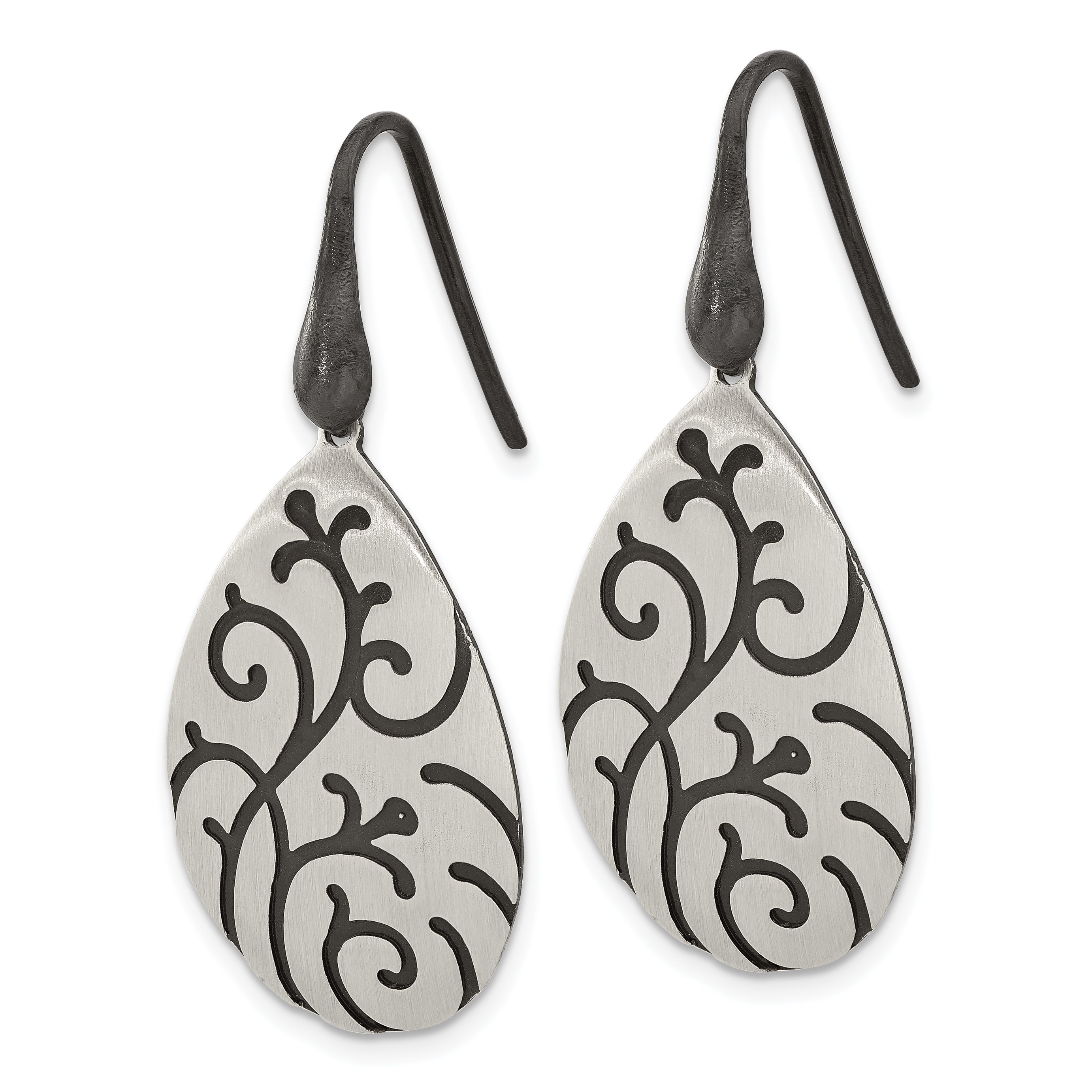 Sterling Silver Brushed Oxidize Burnished Swirl Pear Shape Earrings
