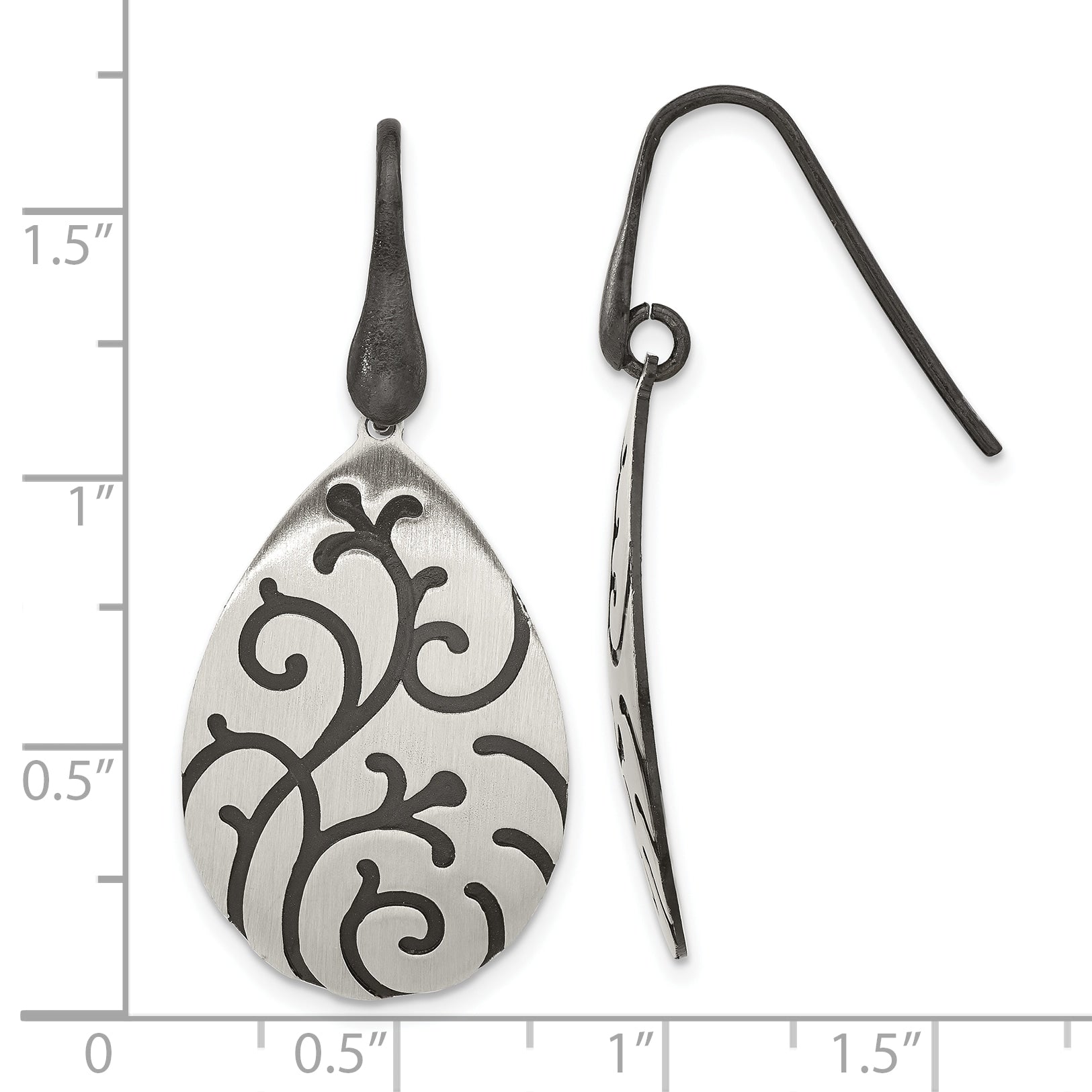 Sterling Silver Brushed Oxidize Burnished Swirl Pear Shape Earrings
