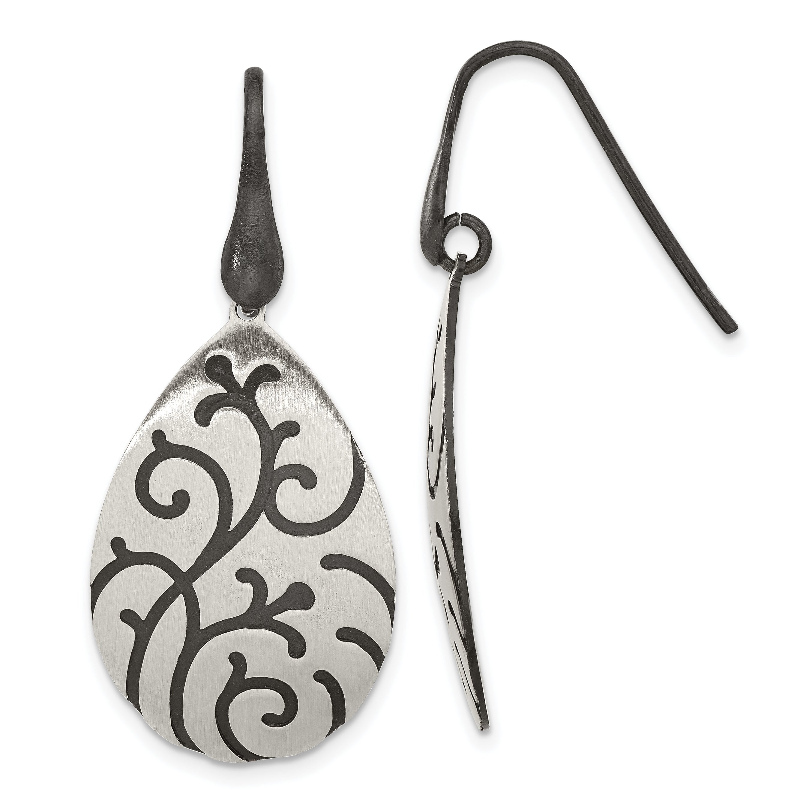 Sterling Silver Brushed Oxidize Burnished Swirl Pear Shape Earrings Main image