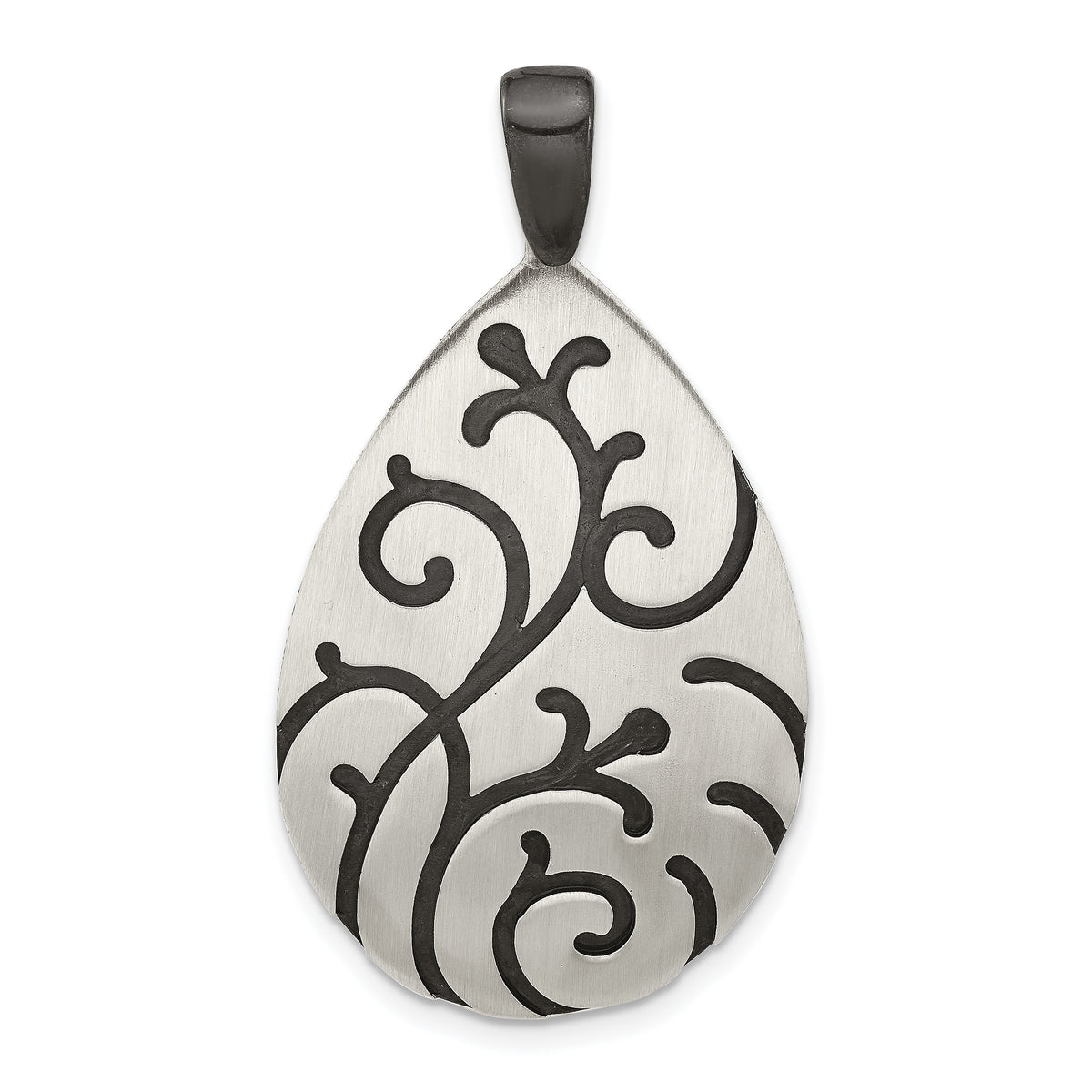 Sterling Silver Oxidize Burnished Swirl Pear Shape Pendant
