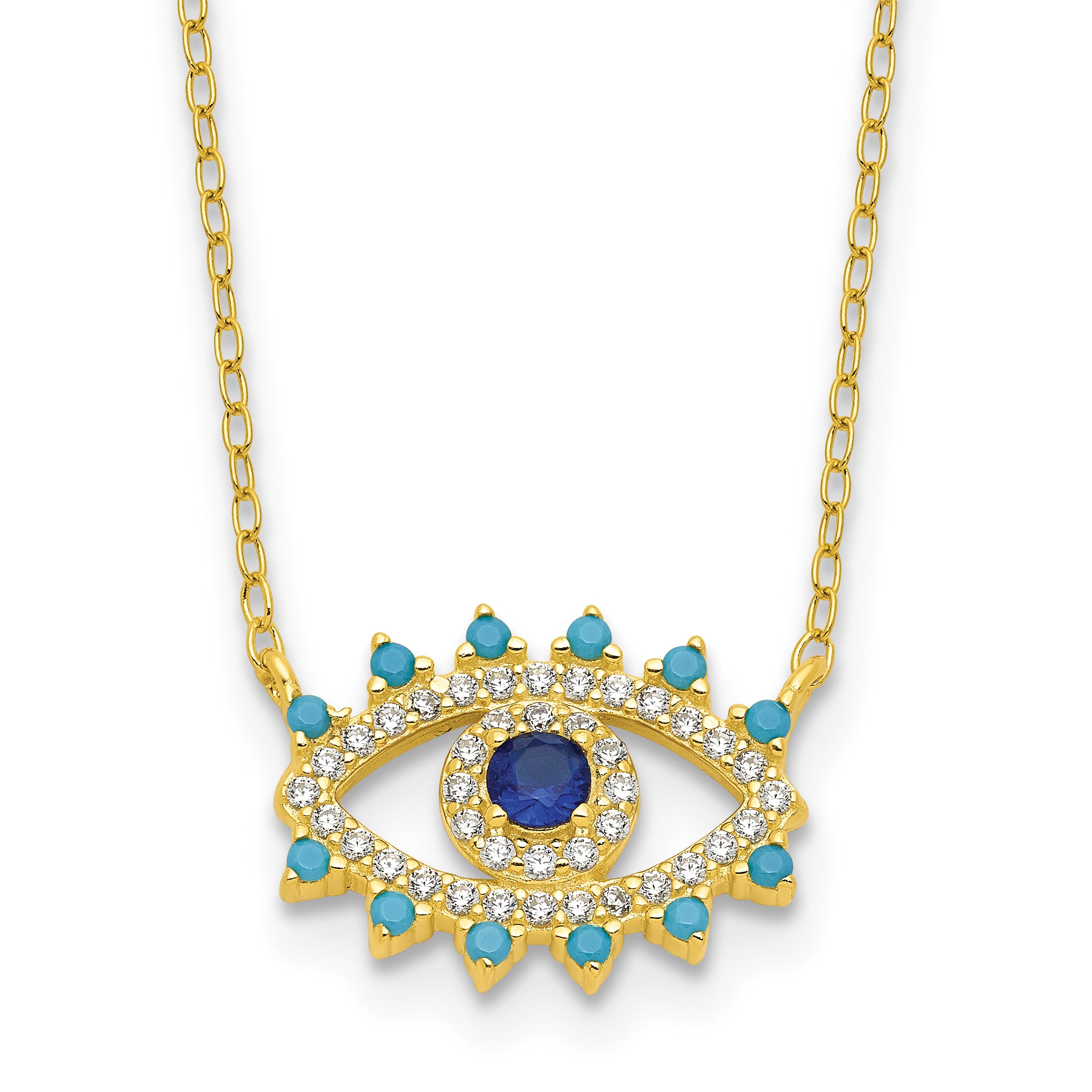 Sterling Silver Gold-tone Glass and Glass Crystal Evil Eye Necklace Main image