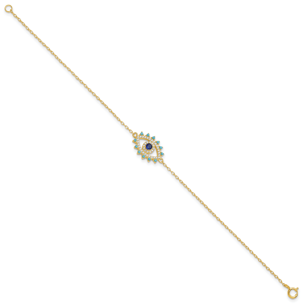 Sterling Silver Gold-tone Glass and Glass Crystal Evil Eye Bracelet