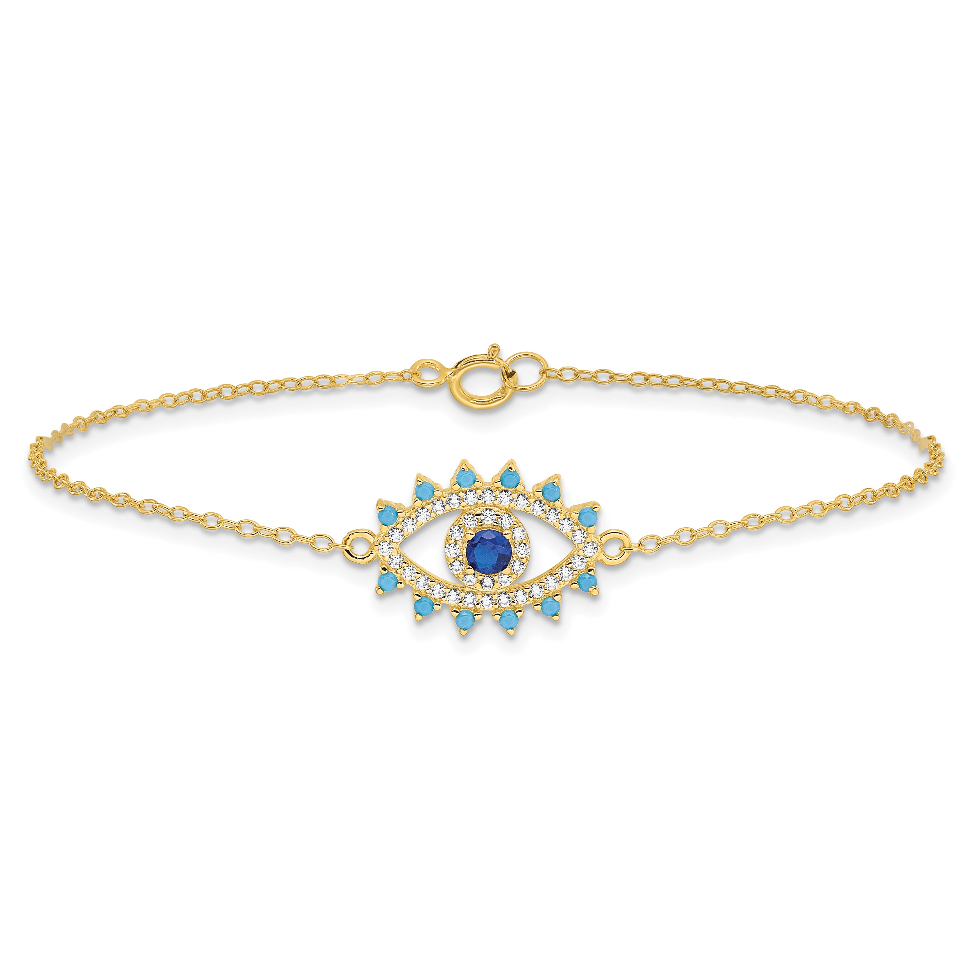 Sterling Silver Gold-tone Glass and Glass Crystal Evil Eye Bracelet