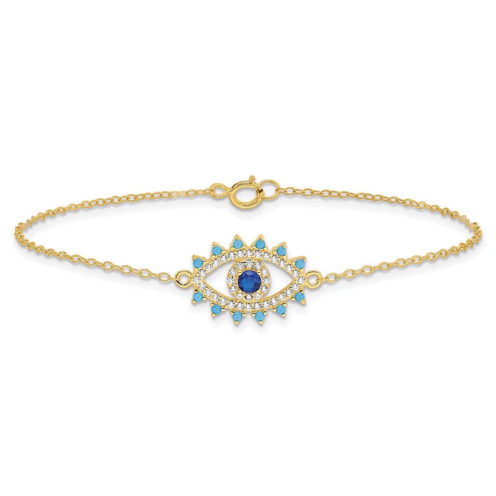 Sterling Silver Gold-tone Glass and Glass Crystal Evil Eye Bracelet