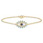 Sterling Silver Gold-tone Glass and Glass Crystal Evil Eye Bracelet