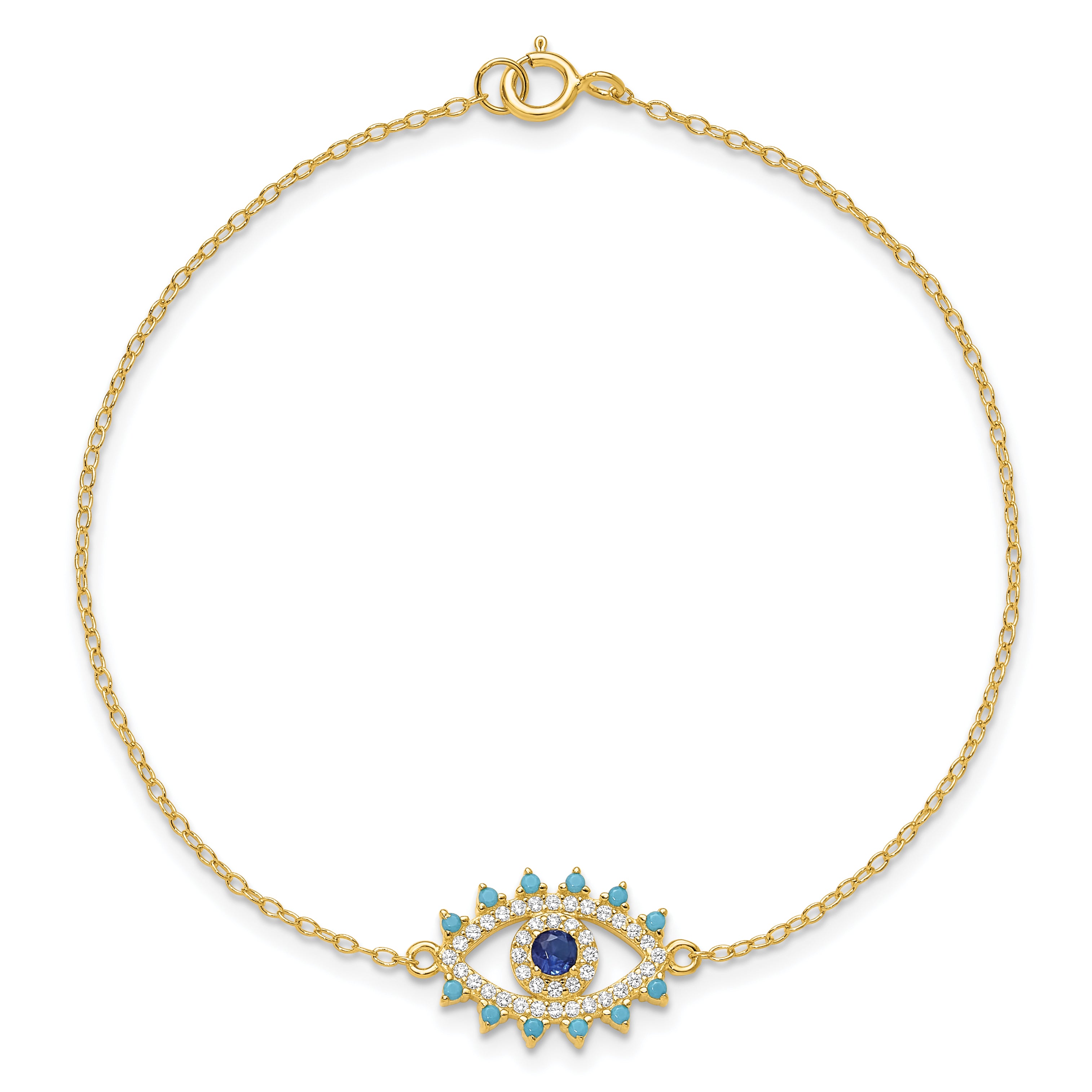 Sterling Silver Gold-tone Glass and Glass Crystal Evil Eye Bracelet