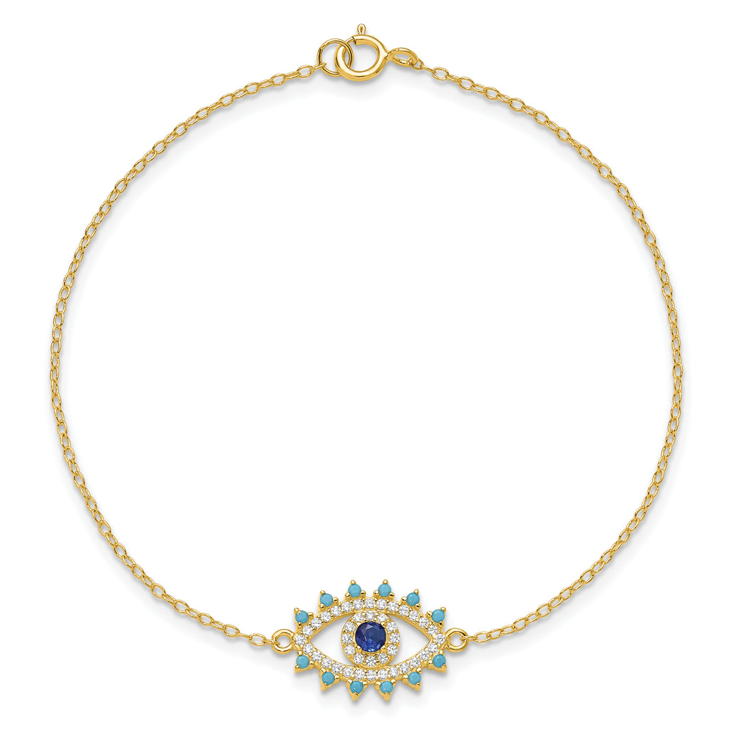 Sterling Silver Gold-tone Glass and Glass Crystal Evil Eye Bracelet