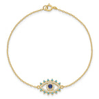 Sterling Silver Gold-tone Glass and Glass Crystal Evil Eye Bracelet
