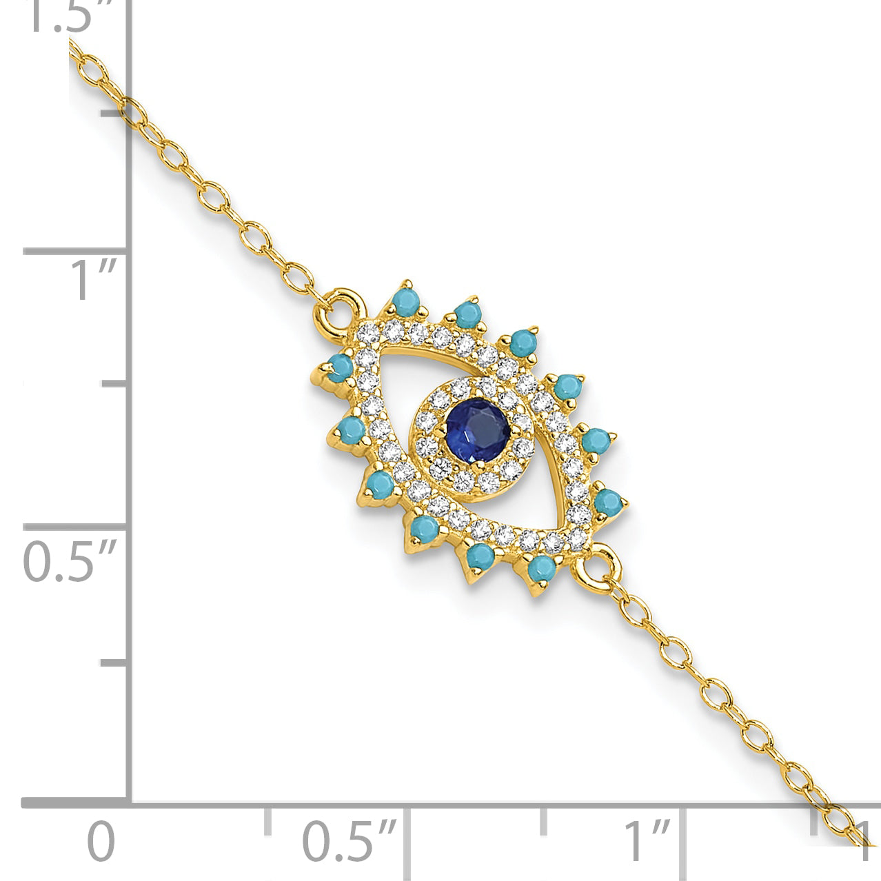 Sterling Silver Gold-tone Glass and Glass Crystal Evil Eye Bracelet