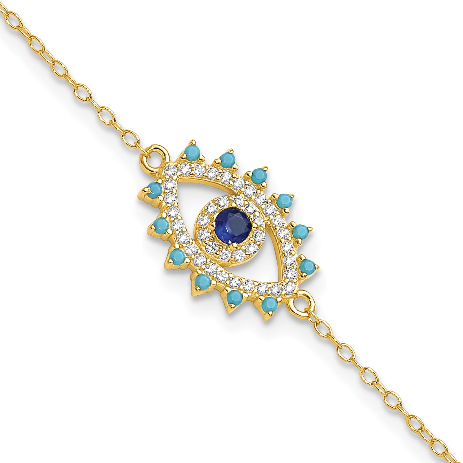 Sterling Silver Gold-tone Glass and Glass Crystal Evil Eye Bracelet