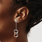Pure Fire Sterling Silver Rhod-plated Rose-tone CZ Hearts Dangle Post Earri