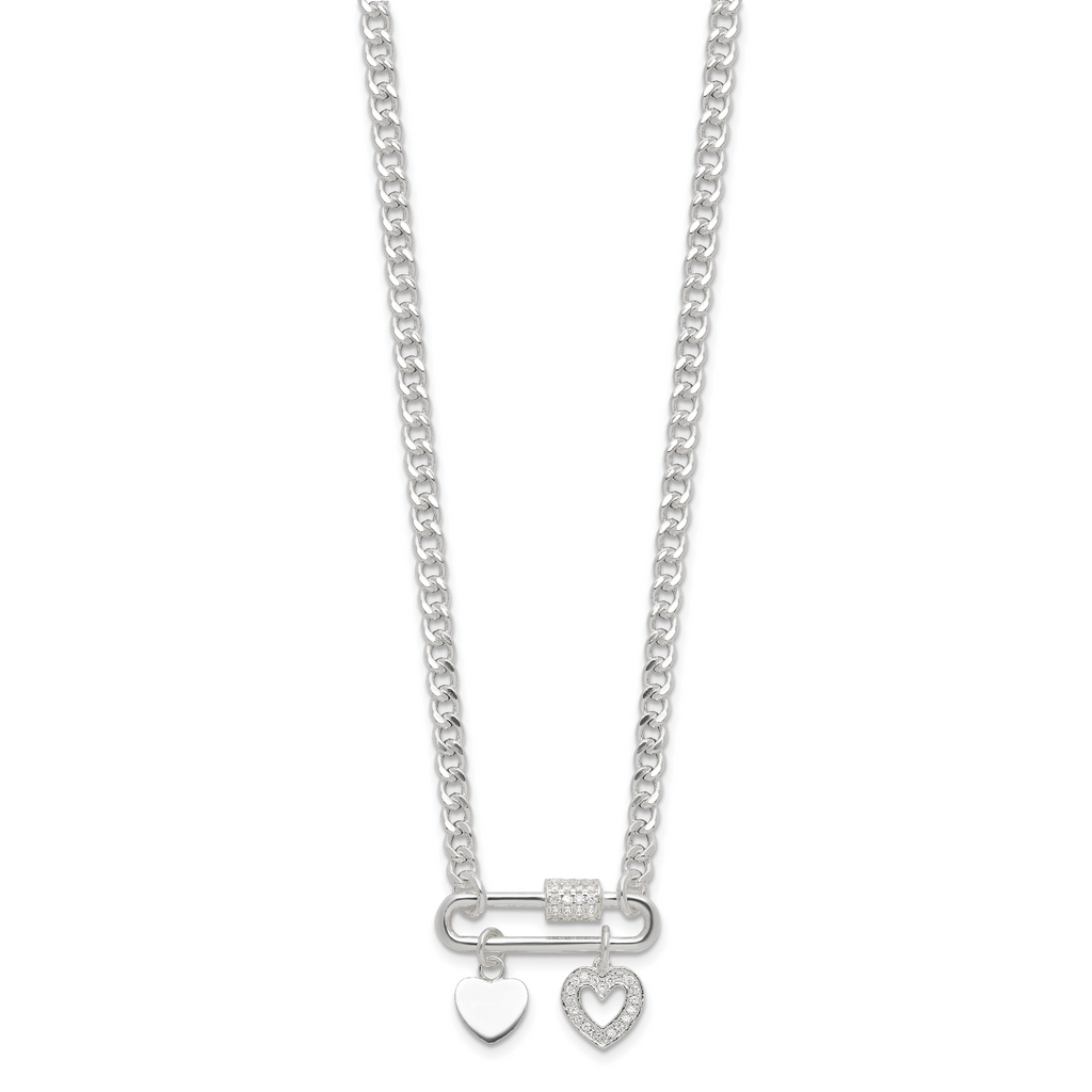Sterling Silver RH-plated CZ Heart Moveable 16.25in w/2in ext Necklace