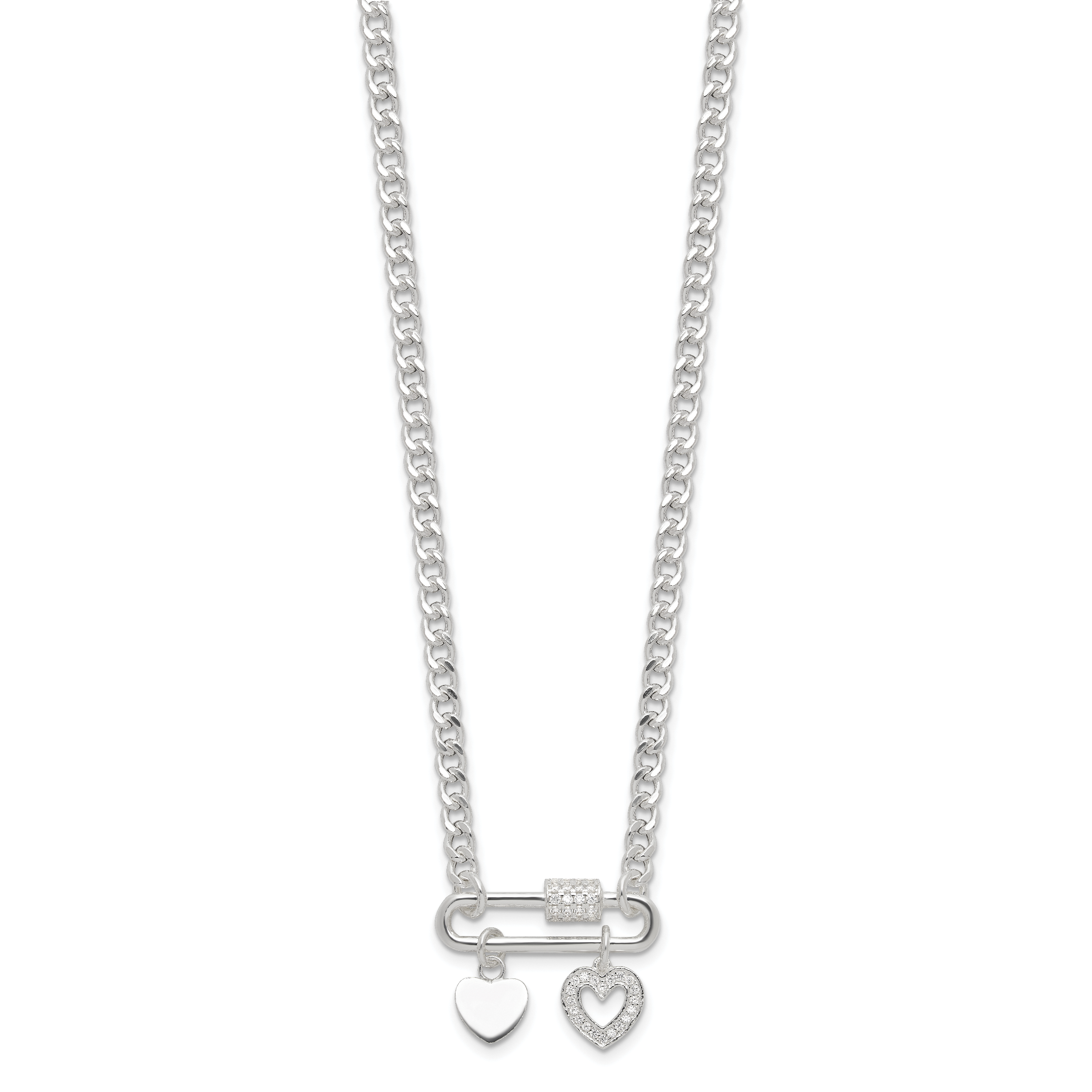 Sterling Silver RH-plated CZ Heart Moveable 16.25in w/2in ext Necklace