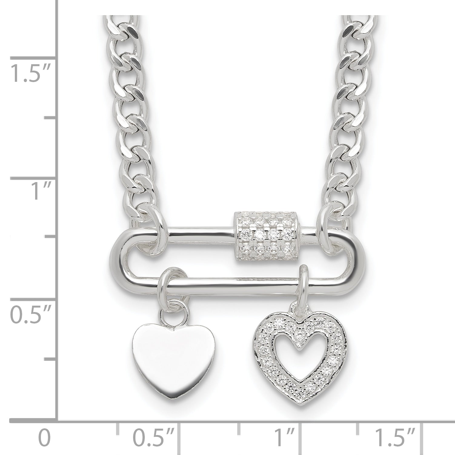 Sterling Silver RH-plated CZ Heart Moveable 16.25in w/2in ext Necklace