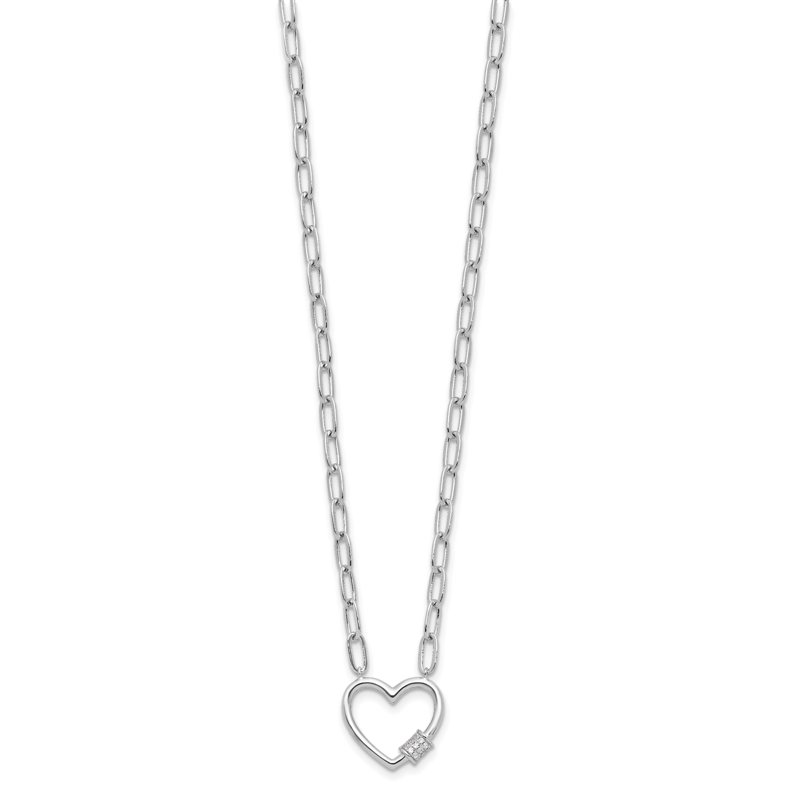 Sterling Silver RH-plated CZ Heart Paperclip Link 16in w/2in ext Necklace Secondary image