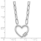 Sterling Silver RH-plated CZ Heart Paperclip Link 16in w/2in ext Necklace