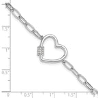 Sterling Silver Rhodium-plated with CZ Heart Paperclip Link 7.5in Bracelet