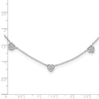 Sterling Silver RH-plated w/Micro Pave CZ Hearts With Extension ext Necklace