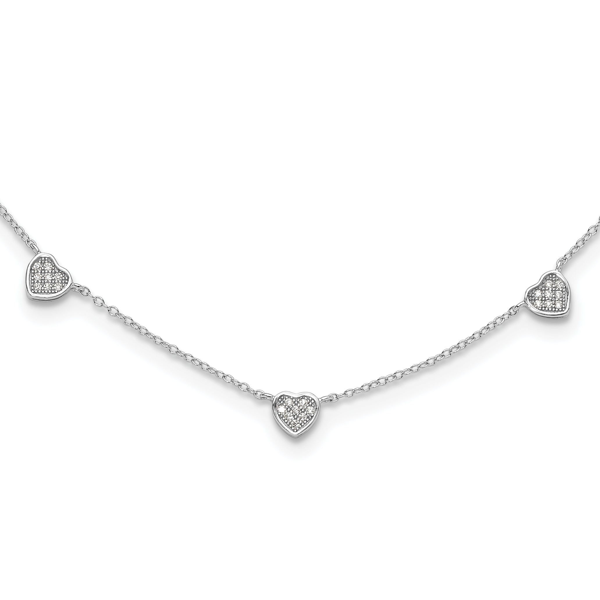 Sterling Silver RH-plated w/Micro Pave CZ Hearts With Extension ext Necklace Main image