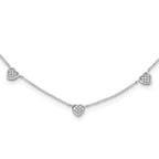 Sterling Silver RH-plated w/Micro Pave CZ Hearts With Extension ext Necklace