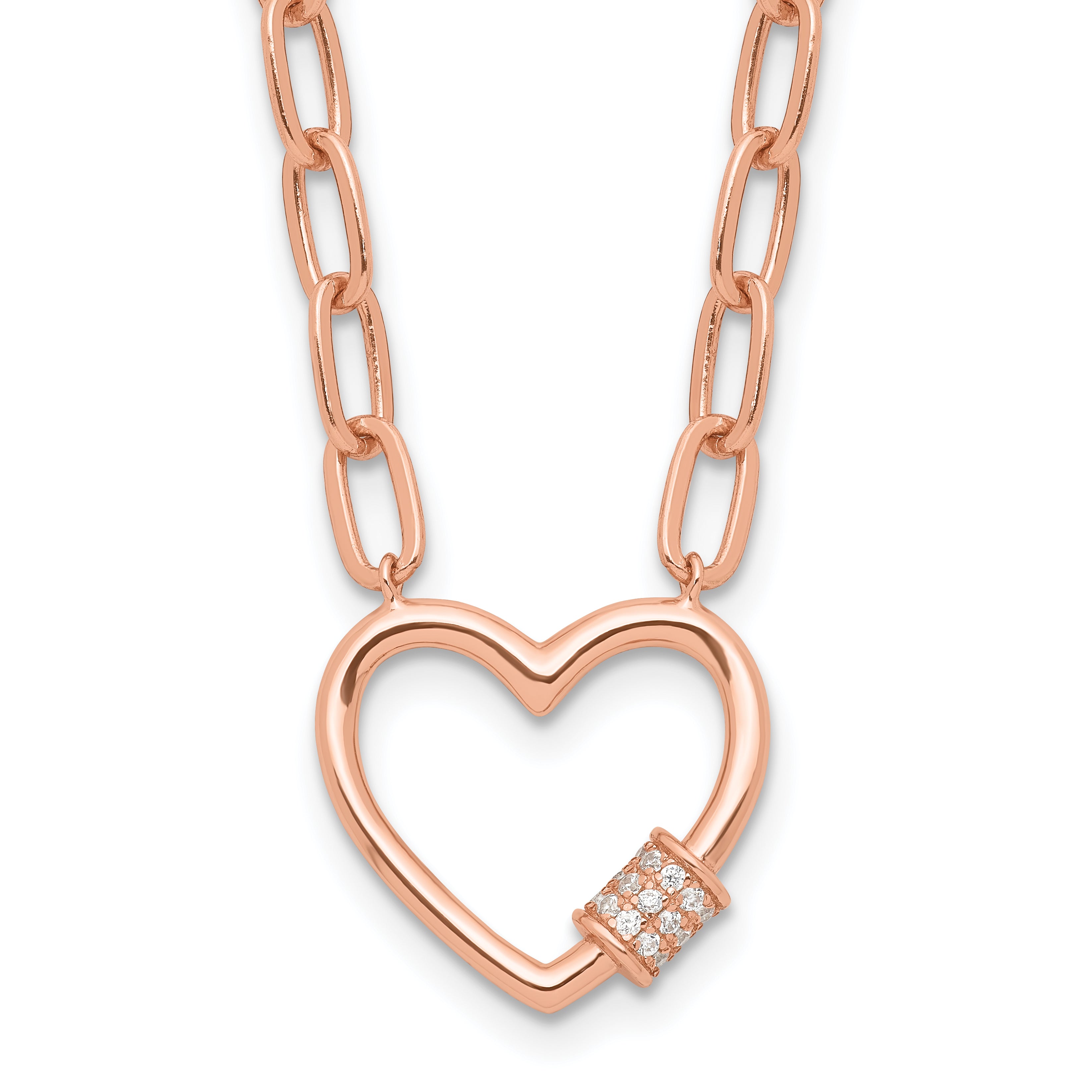 Sterling Silver Rose-tone CZ Heart Paper Clip with 2in ext. Necklace Main image