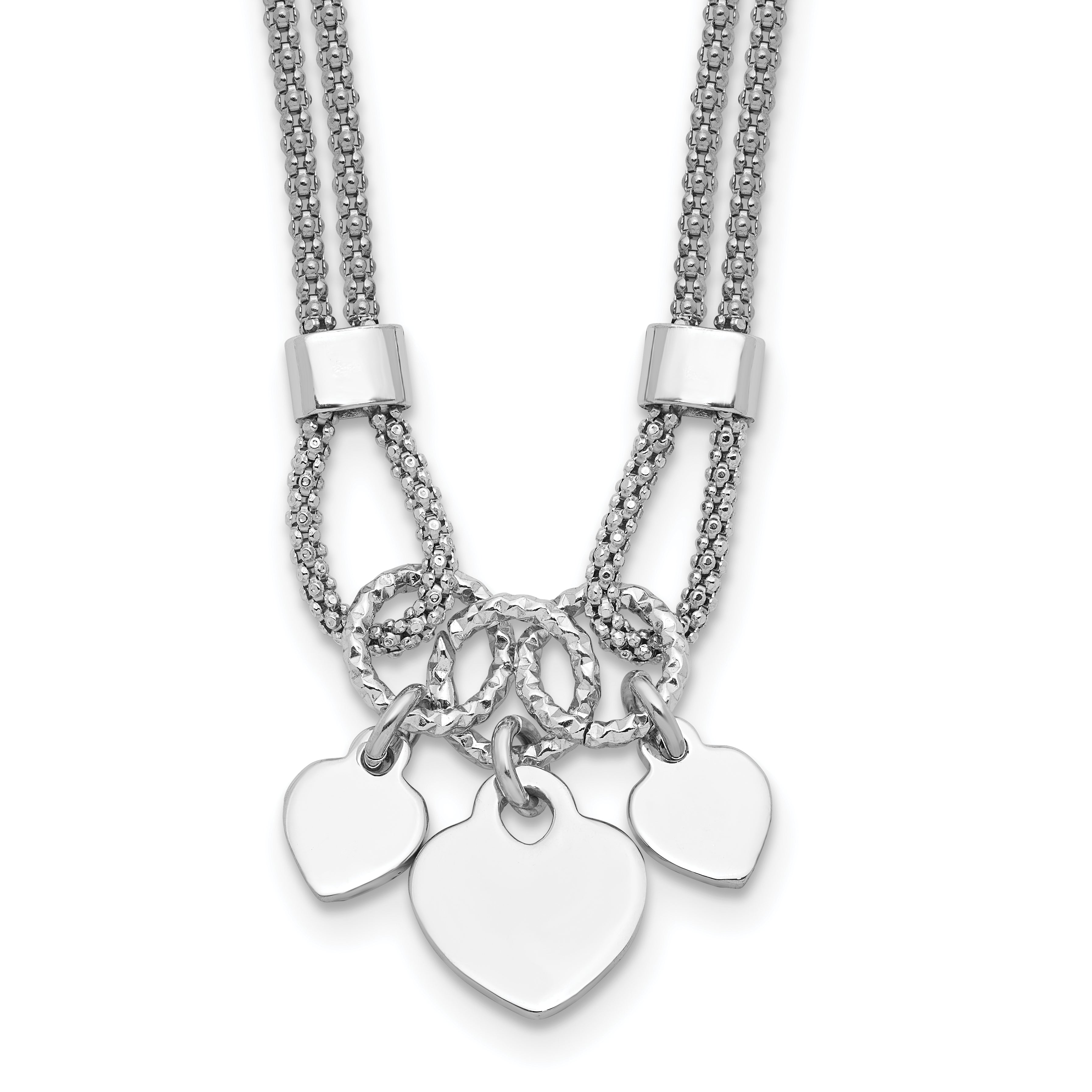 Sterling Silver Rhod-plated Polished Heart Dangle 14in 2in ext Choker Main image