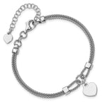 Sterling Silver Rhod-plated Polished Heart Dangle 6.5in 1.5in ext Bracelet